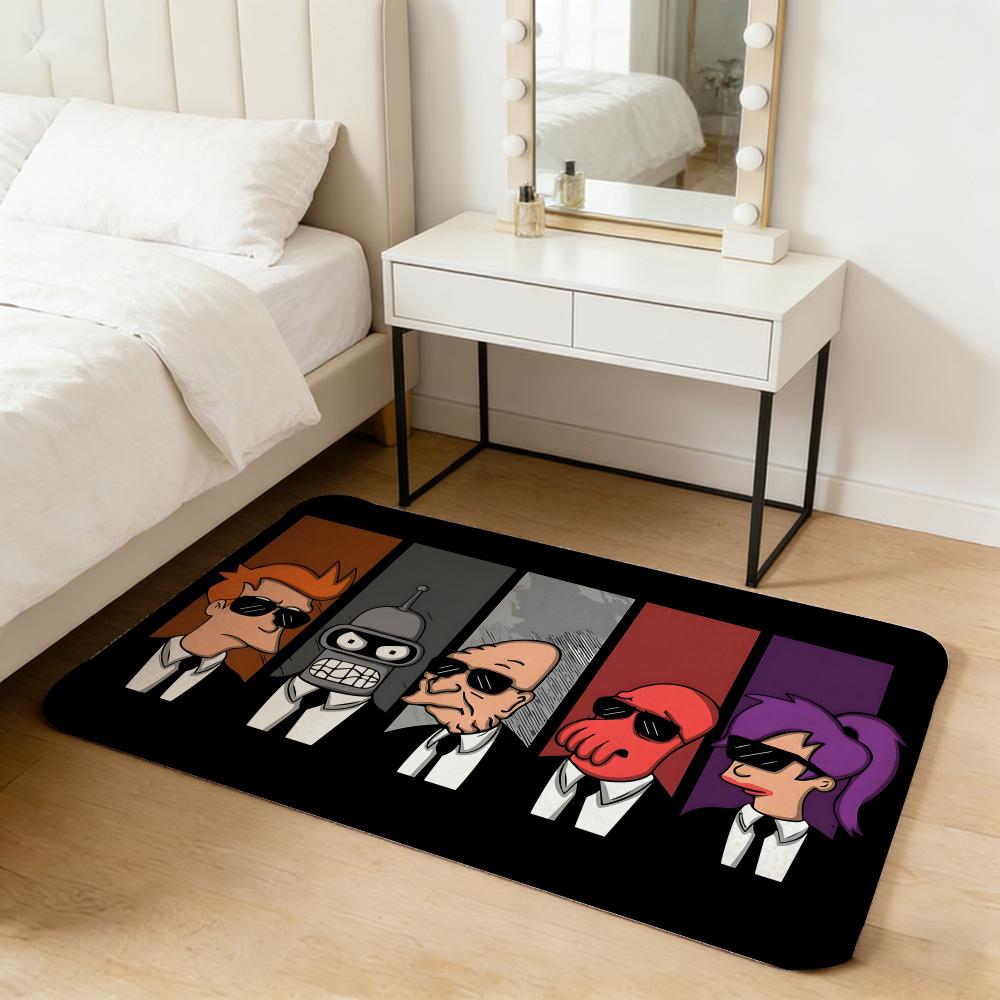 cartoon F-Futurama Floor Mat Flannel Door Mat Non-Slip Absorbent Washable Indoor Home Rug