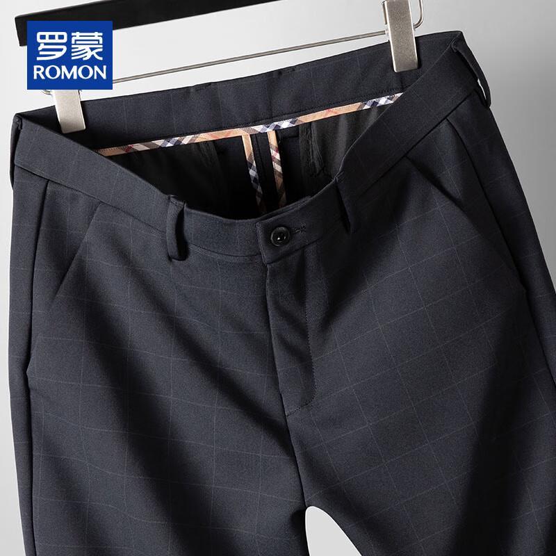 ROMON Men's Plaid Business Casual Straight-Leg Pants