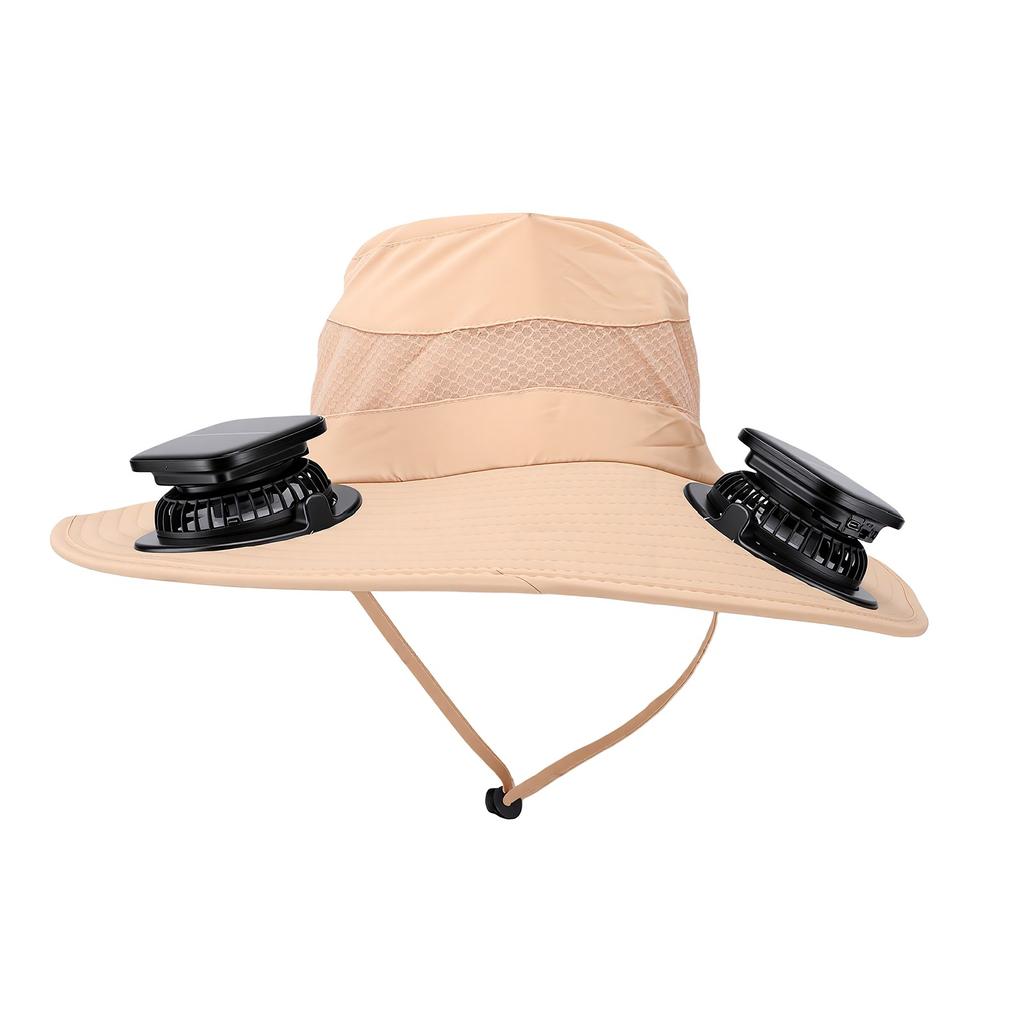 Wide Brim Sun Hat with 2 Solar Fan Dual Power Foldable Solar Fan Hat For Men Women Fishing Camping