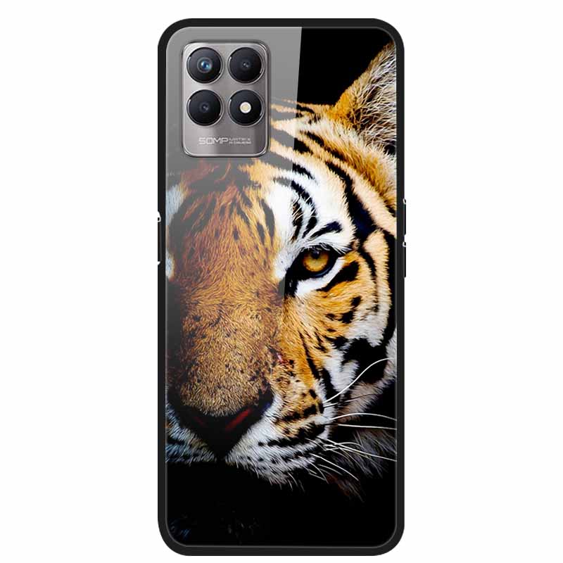 For Realme 8i Case Tempered Glass Hard Clear Phone Case For OPPO Realme 8i RMX3151 Realme 7 Pro Animals Wolf Shockproof Coque