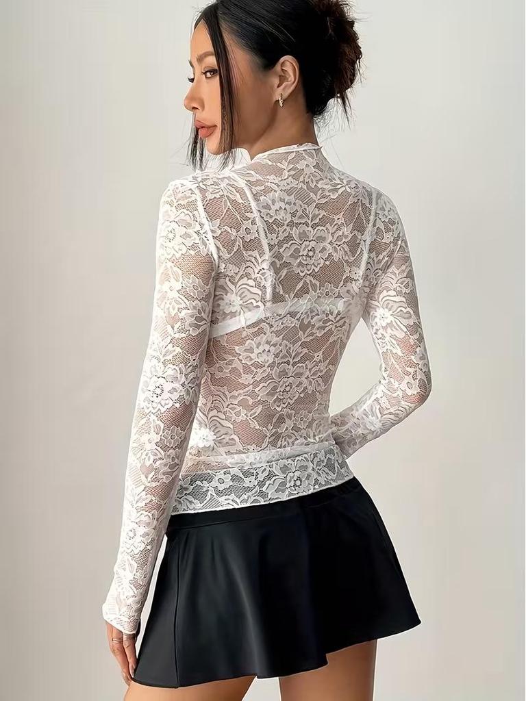 2026 Autumn Elegant Women's Long-Sleeve Lace Ruffle Slimming Top
