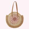 Round Beach Shoulder Bag with Zipper Closure Vacation Bag with Color Collision Trendy Holiday Travel Handbag for Women and Girls