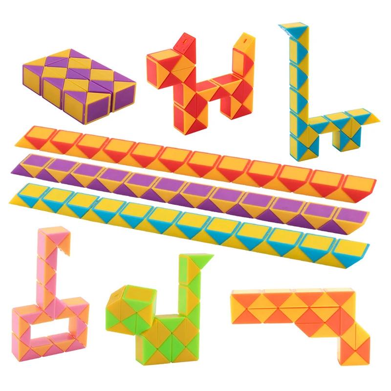 12/30Pcs Puzzle Folding Snake Ruler Puzzle Cube Educational Toys for Kids Birthday Party Favors Goodie Bags Filler School Reward