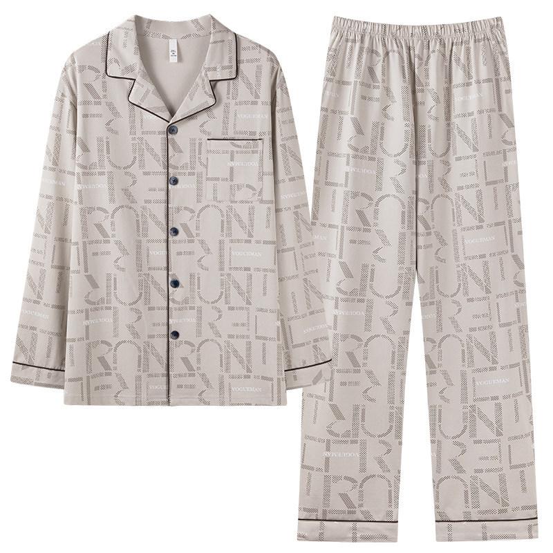 Pajamas Men's Spring and Autumn Cotton Long Sleeve 1011 New Dad Men's Autumn Thin Large Size Loungewear Set