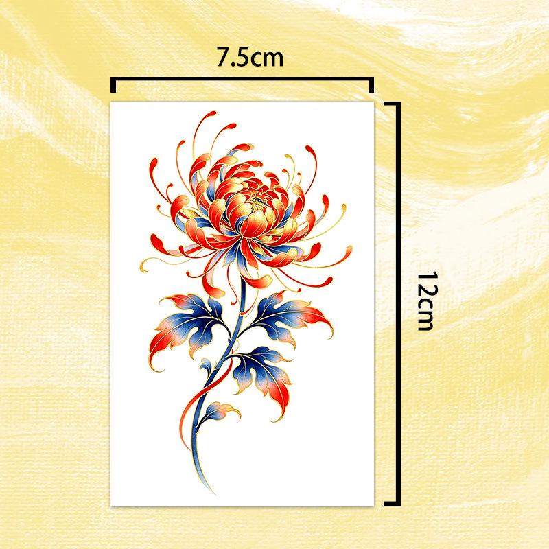 Chinese Style Waterproof Phoenix & Koi Tattoo Sticker - Long-lasting, Aesthetic Dunhuang Design for Arm & Collarbone
