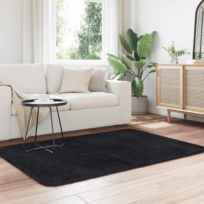 VidaXL Tapis shaggy à poils longs noir 120x170 cm polyester, tapis, tapis de chambre, tapis moderne, tapis de salon, tapis 4102822