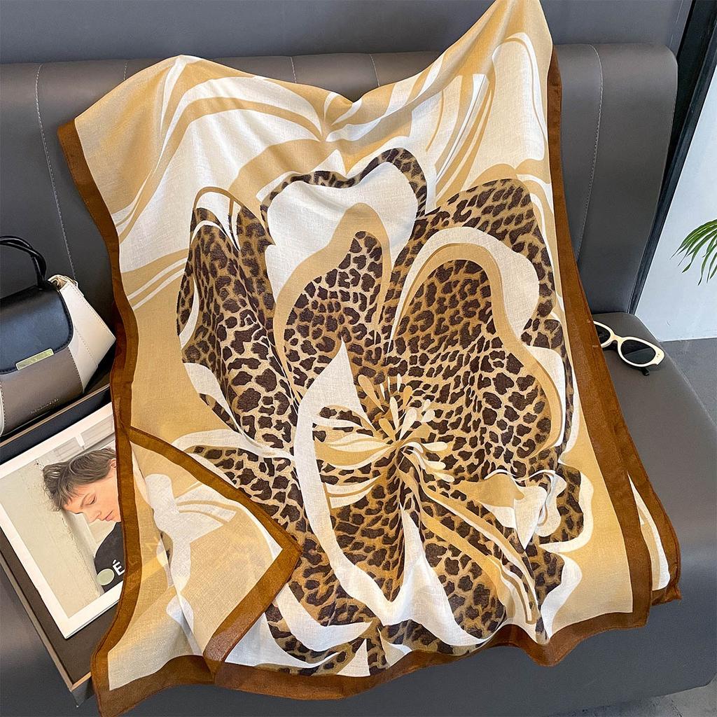 Women Cotton Linen Rose Print Scarf Shawl Hijab Muslim Long Headscarf Scarves Head Wraps Long Female Head Scarf