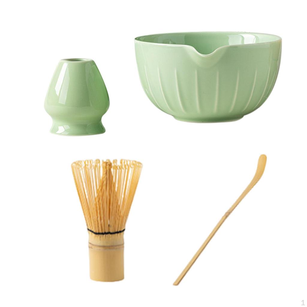 4 Pcs Matcha Utensil Set, Complete Japanese Tea Making Tool Bowl, Bamboo Whisk And