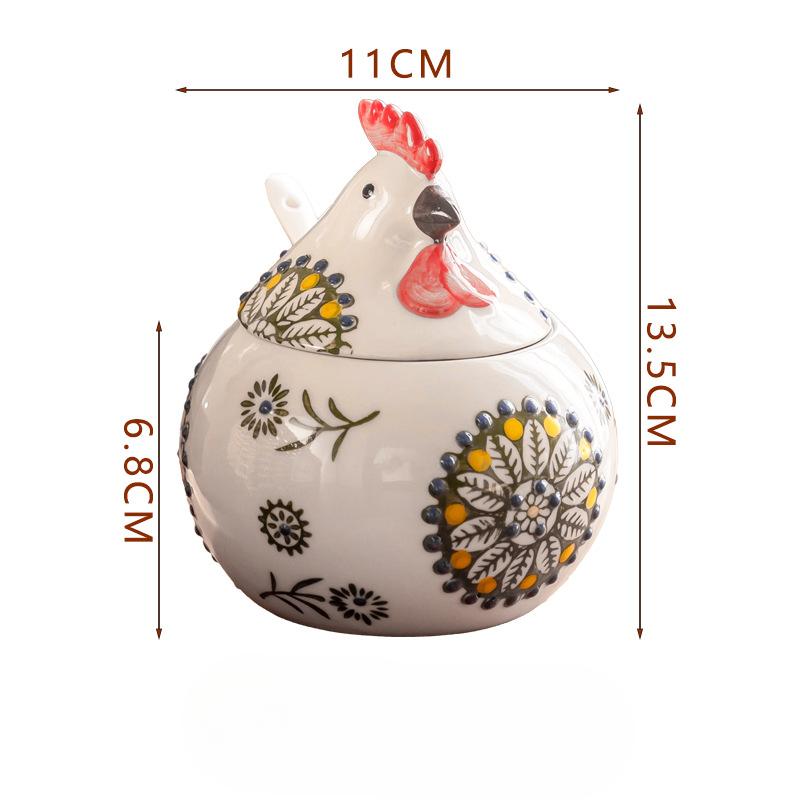 

Баночка для приправы для курицы, креативная бытовая керамика с крышкой и ложкой, подглазурная цветная расписанная вручную баночка для приправы, влагостойкая