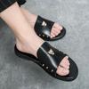 Summer Men's Flat Slippers Slide Sandals Outdoor Beach Open Toe Casual Soft Walking black Leather slippers
