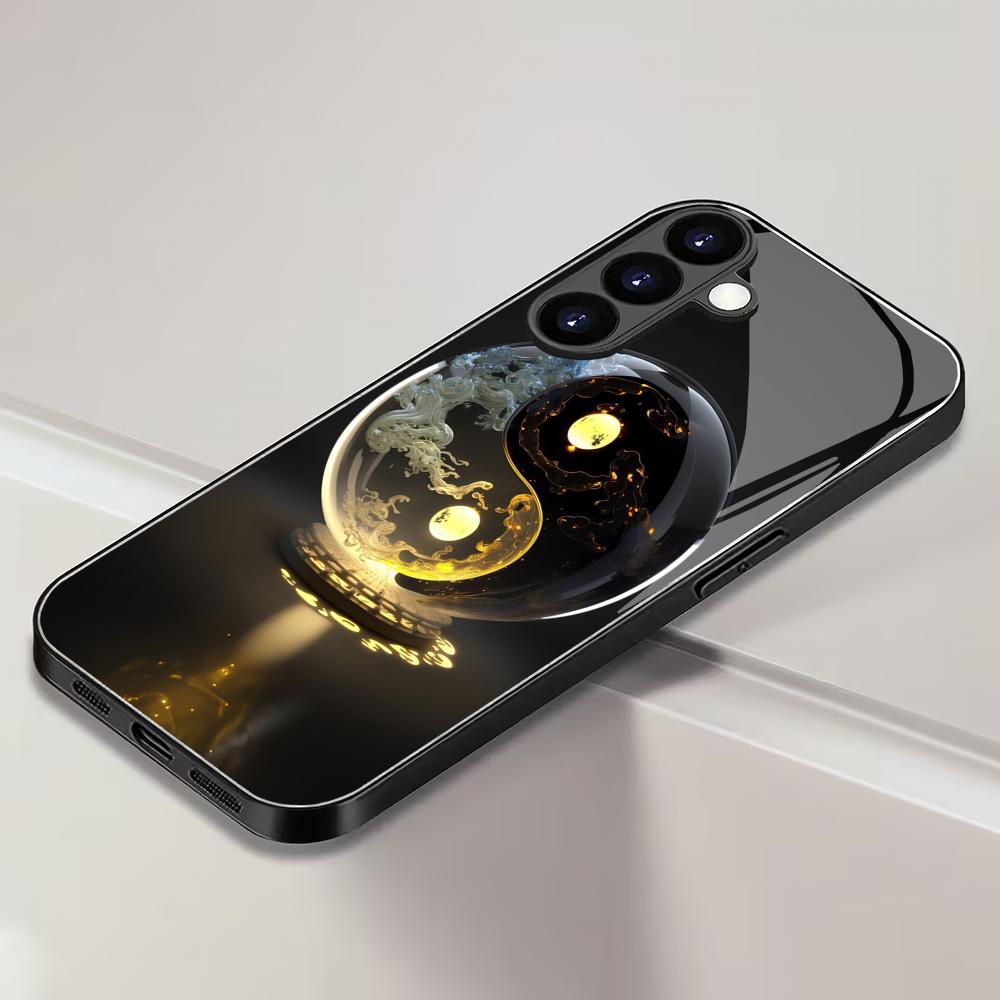 Guofeng Taiji Ratas Grūdinto Stiklo Telefono Dėklas Tinka Samsung Galaxy S26 S25 S24 S22 S21 S20 FE/Ultra/Plus Atsparus Smūgiams