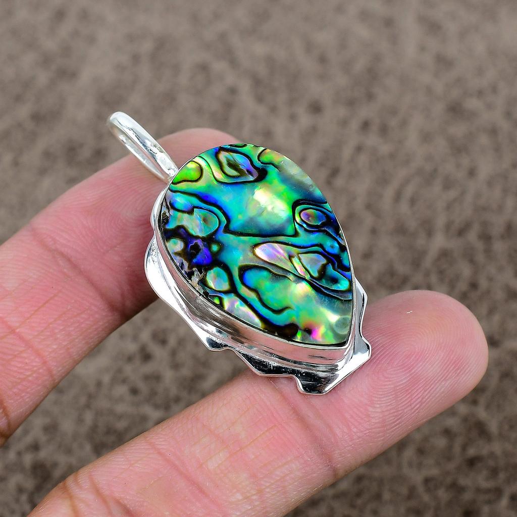 Abalone Shell Gemstone Handmade 925 Sterling Silver Jewelry Pendant 1.97" KKG-363