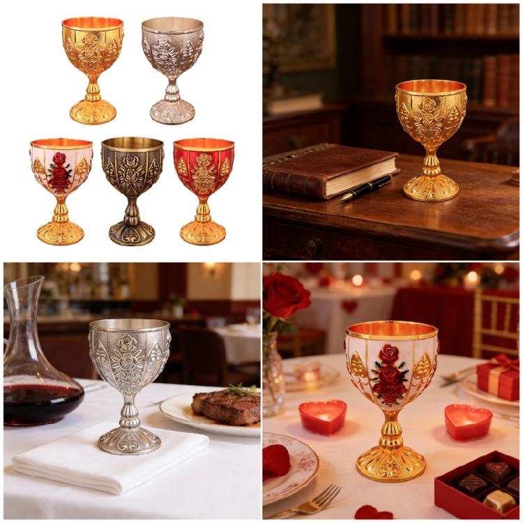 Artistic Zinc Alloy Alcohols Glass With Luxurious Embossed Detailing Retro Art Wine Glass For Wine Tasting Event