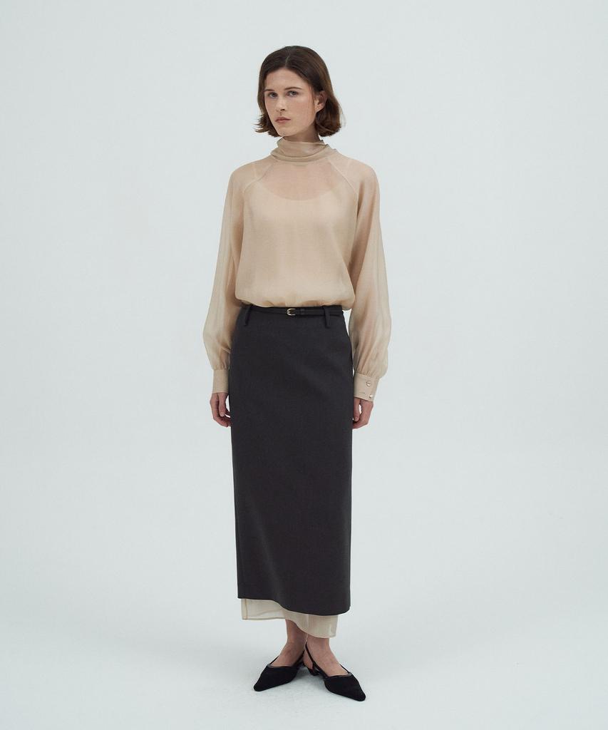 LAMEREI Tie See-Through Blouse[Lmbfco25Sh314]-Light Beige