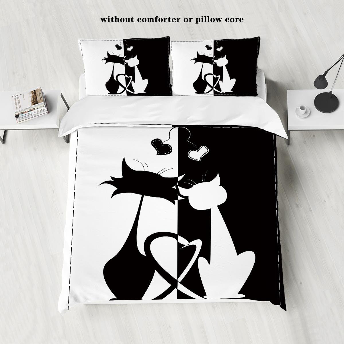 

Трехпредметный пуховый пододеяльник с принтом в виде пары кошек (1 пуховый пододеяльник+2 наволочки, без наполнителя) Мягкий постельный комплект 135x200cm-EU-Single