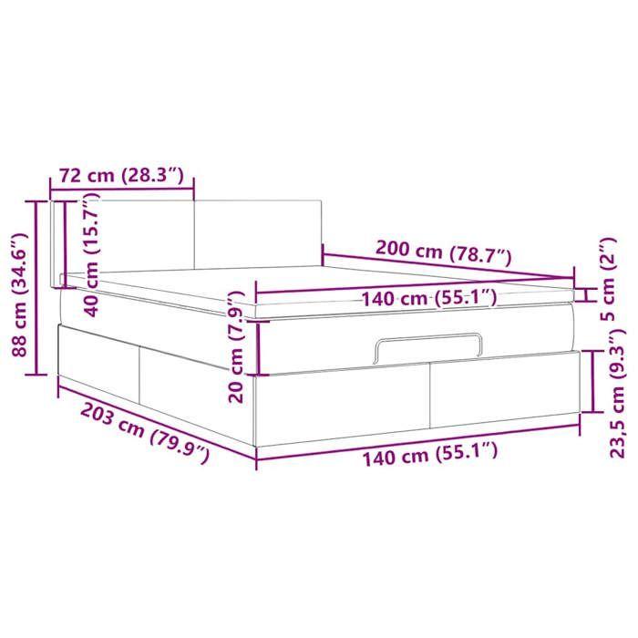 VidaXL Cadre de lit ottoman et matelas gris clair 140x200 cm tissu 3311380