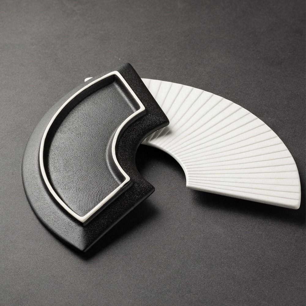 Durable Fan Shaped Striped Plate Japanese Style Dessert Tray Storage Tray  Commercial
