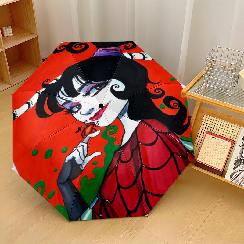 Beetlejuice Lydia Deetz Windproof Auto 8 Rib Folding Umbrella Portable Outdoor Parasol