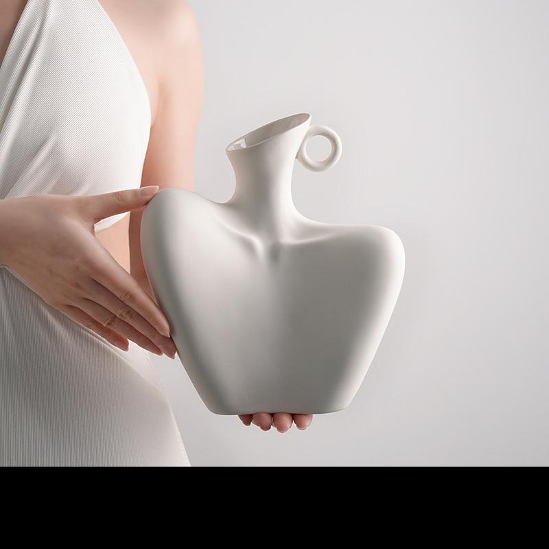 

Y Human Body Vase Flower Holder Handmade Artworks Ceramic Decoration for Living Room Home TV Cabinet Ornament Clavicle Vases белый