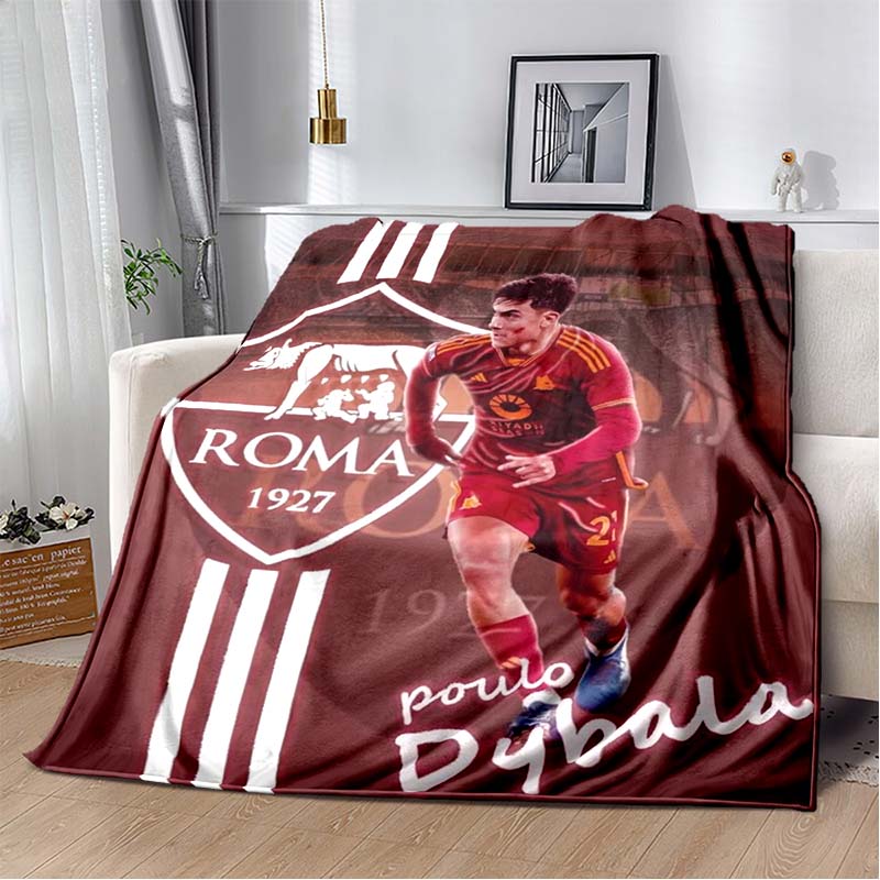 AS Roma Logo Lupacchiotta Scudo Stampa Verticale Bordeaux Oro Coperta Morbida in Flanella Calda Coperta Decorativa per Divano Letto Per i Tifosi di Calcio