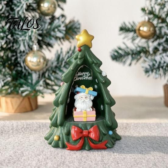 Unique Resin Crafts Christmas Tree Ornament with Built-in LED Warm Light, Santa Claus Figurine, Gift for Friends Decorative Tabletop Night Light