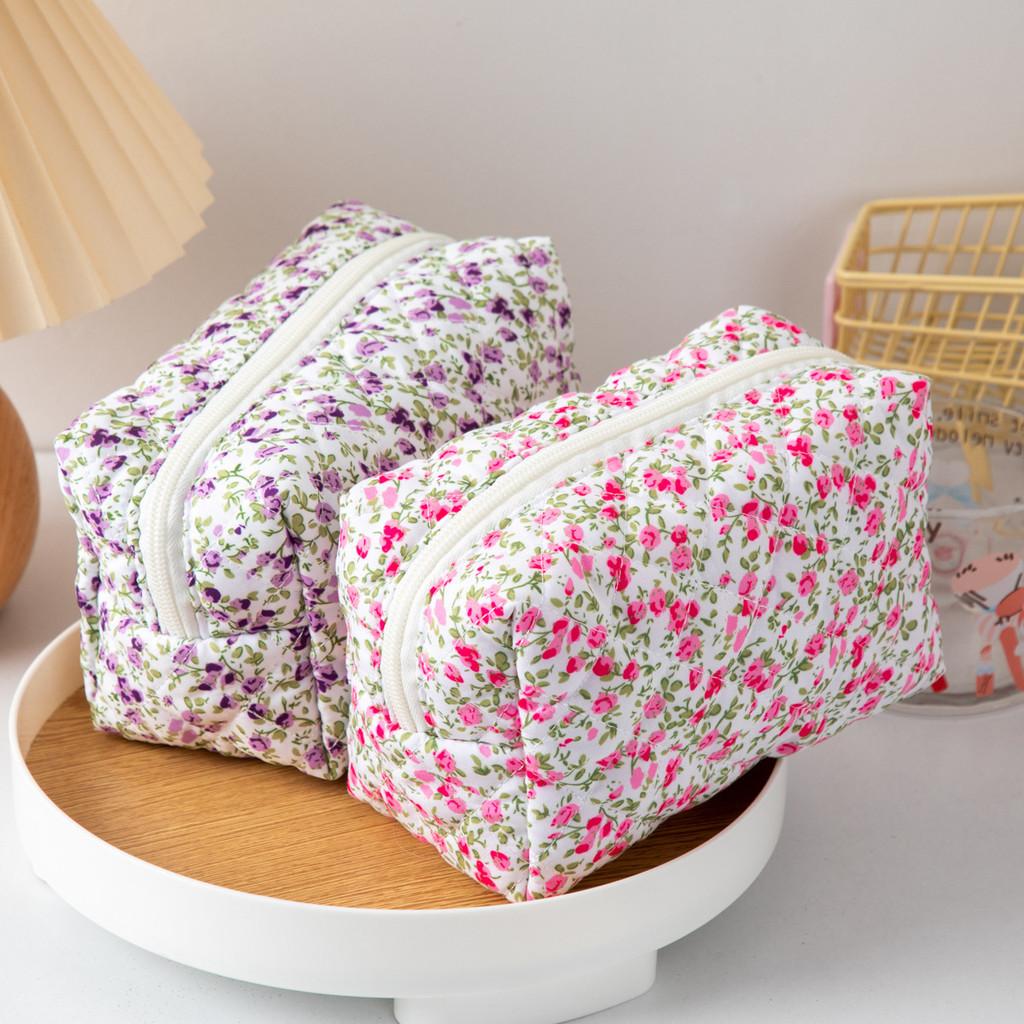Floral Makeup Bag Large Capacity Organizer With Zipper For Travel And Home Use