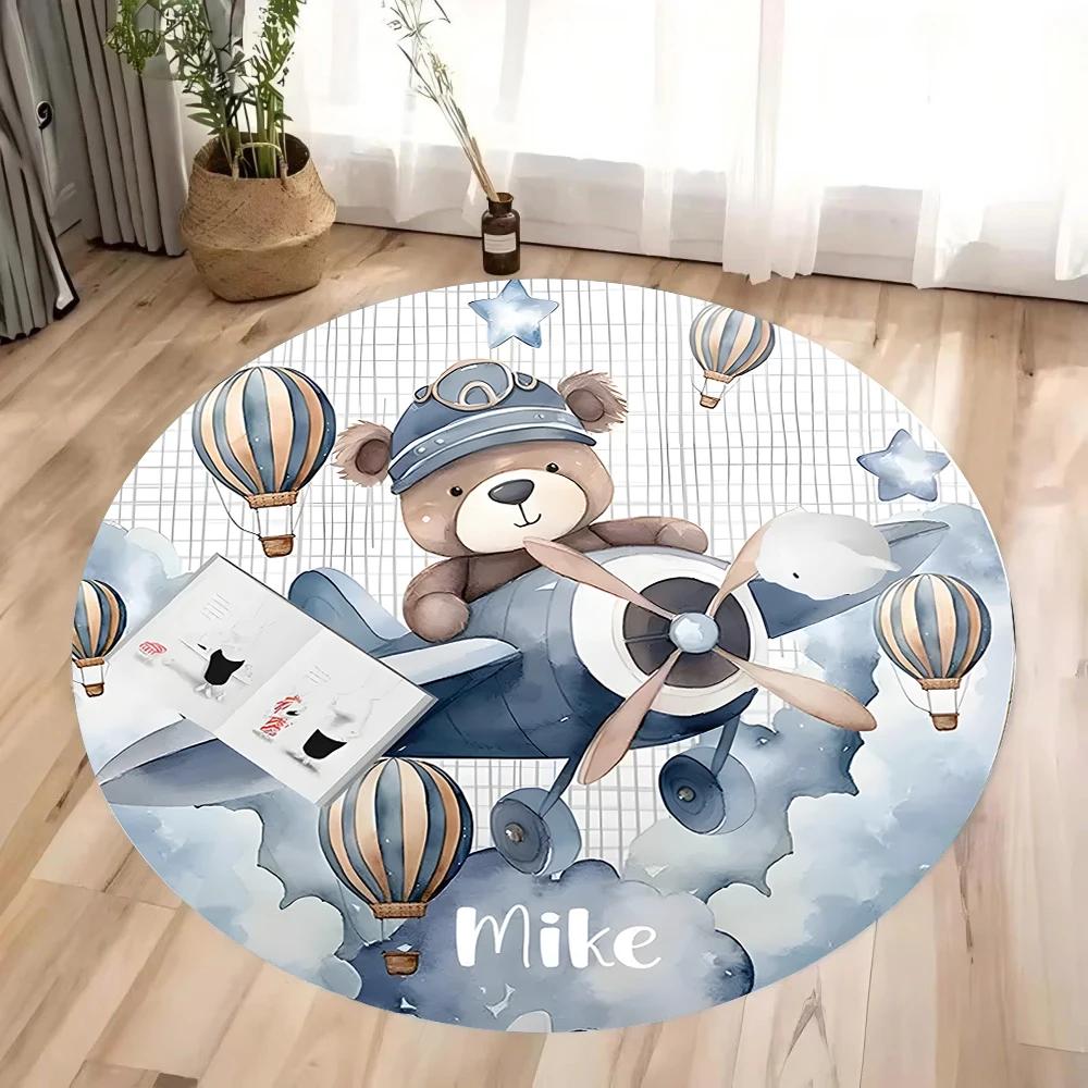 Pilot Teddy Bear Scissors Round Carpet for Living Room Coffee Tables Bedroom Large Area Rug Home Decoration Anti-slip Floor Mat