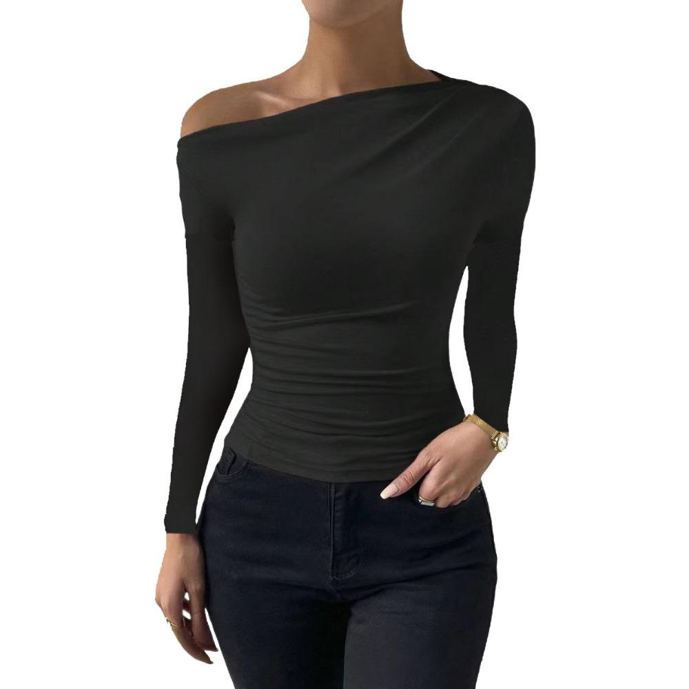 

HNXC Женская мода Повседневная осень-зима Однотонные принты Длинные рукава Блузки и рубашки XXL чёрный