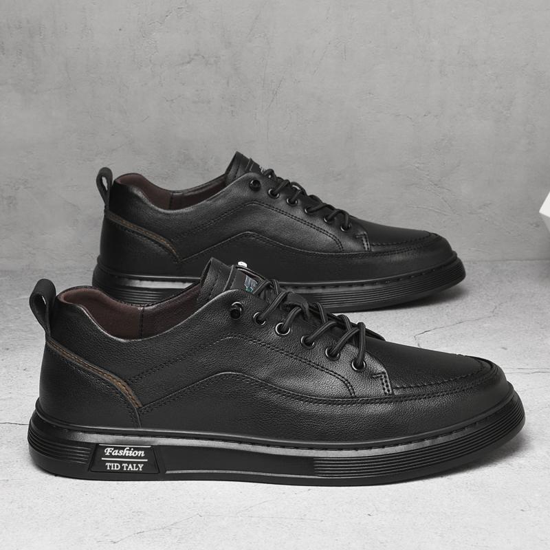 Moda 2024 Wiosna Jesień Nowe Męskie Buty Codzienne ze Skóry Naturalnej Gruba Podeszwa Proste Białe Buty Wszechstronne Męskie Buty Sportowe Outdoor