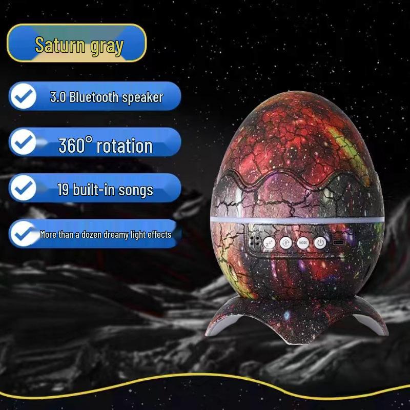 Dinosaur Egg Table Lamp and Projector: Starry Sky and Nebula Light with Remote-Controlled Speaker for Nighttime Ambiance.