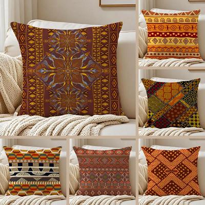 Tribal Style Indian Ethnic Pattern Cushion Cover Pillowcase Antidustmite Invisible Zipper Short Plush Sofa Cushion