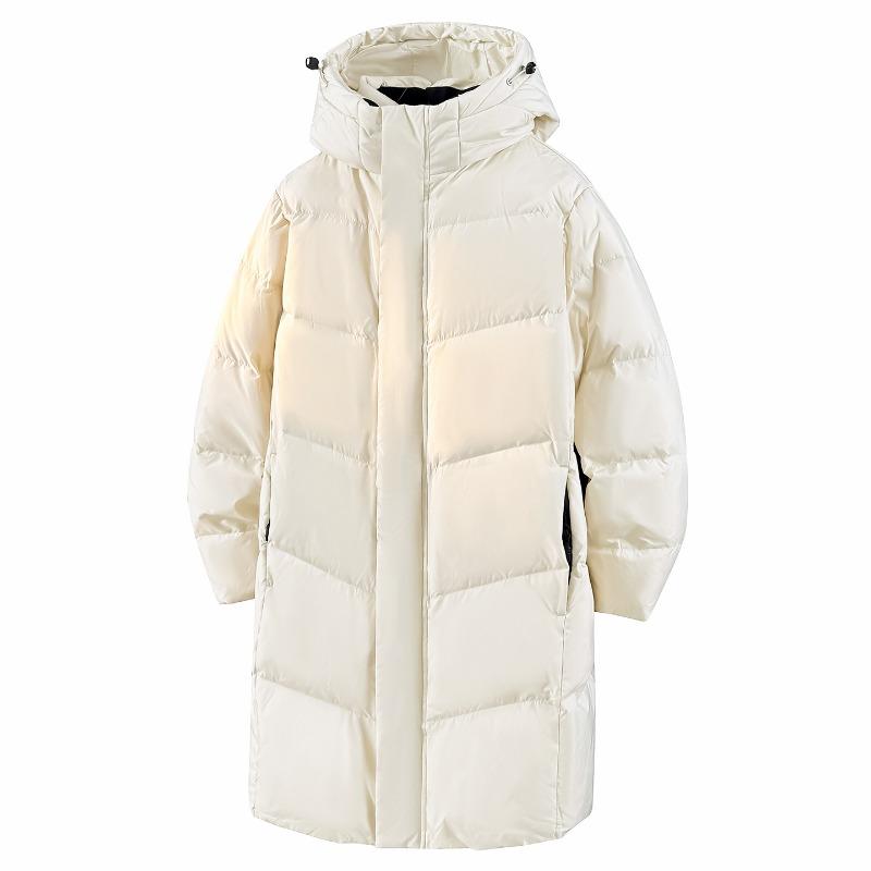 New national standard% white duck down long down jacket for men and women in winter loose hooded thickened couple coat