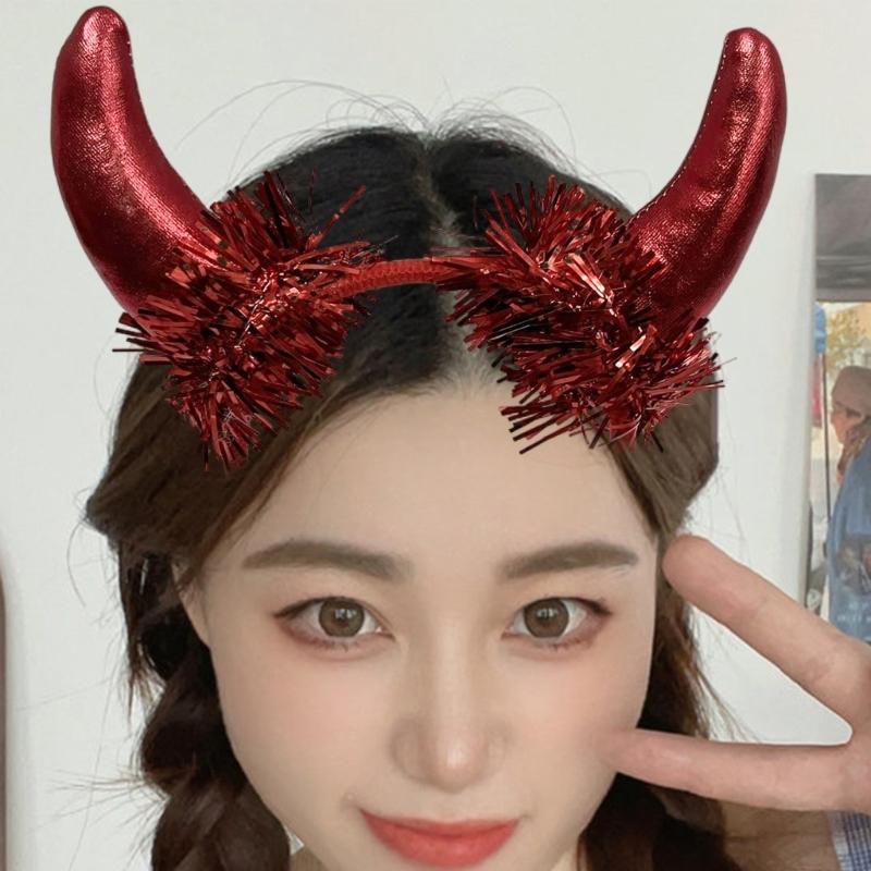Halloween Devil Horn Headbands With Red Bows Ties Tails 3Pcs Cosplay Costume Party Dressing Up Accessories