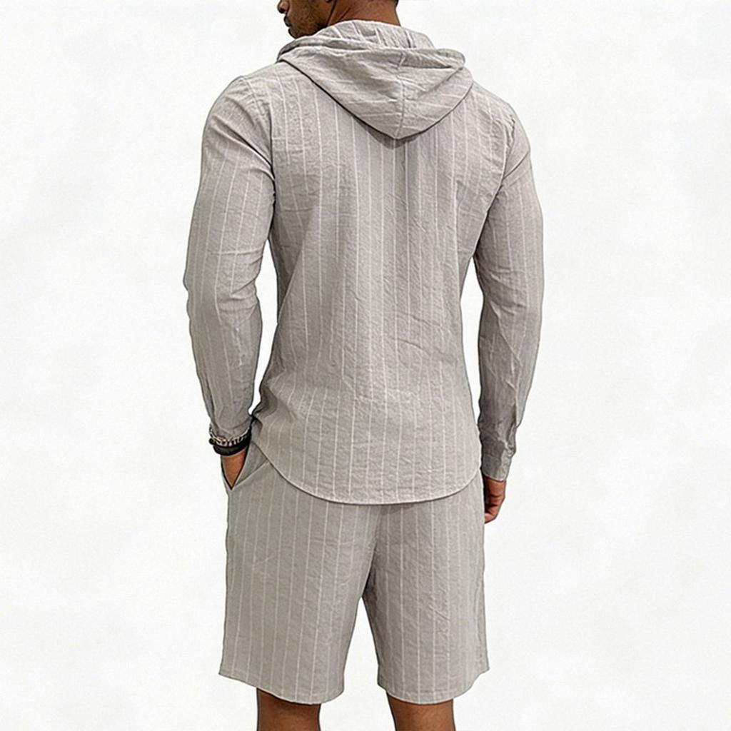 Men's Casual Long-sleeved Tooling Shirt Multi-pocket Shorts Set