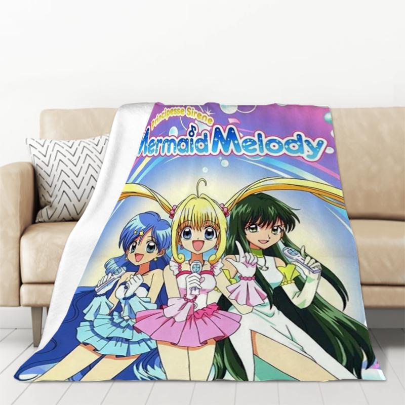 Anime Blanket Mermaid Melody Pichi Pichi Pitch Double Bed Blankets & Throws Furry Throw Sofa Fluffy Soft Decorative Custom Kid's