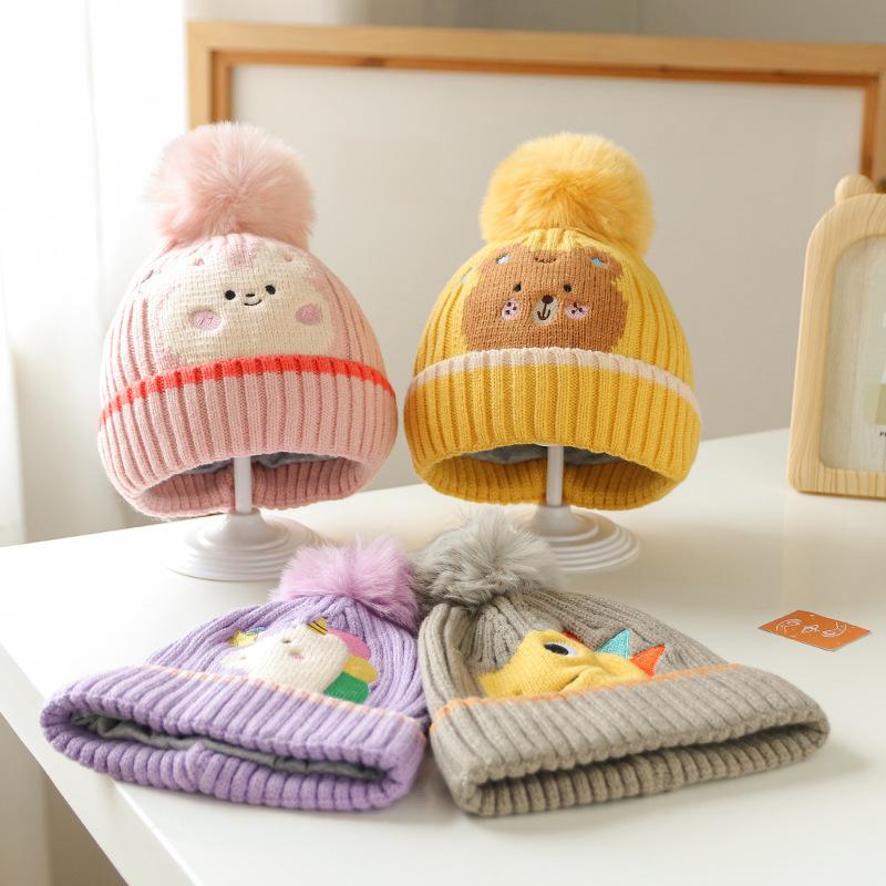 Cute little animal knitted hat new children's hat baby wool hat super cute cartoon embroidered thermal cap