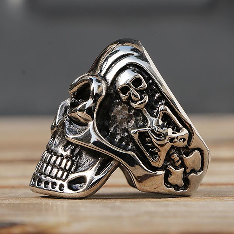 Polierter Kapala Totenkopfring Herren Jungen Edelstahl Motorrad Biker Ring Dominanter Männlicher Gothic Totenkopfringe Großhandel
