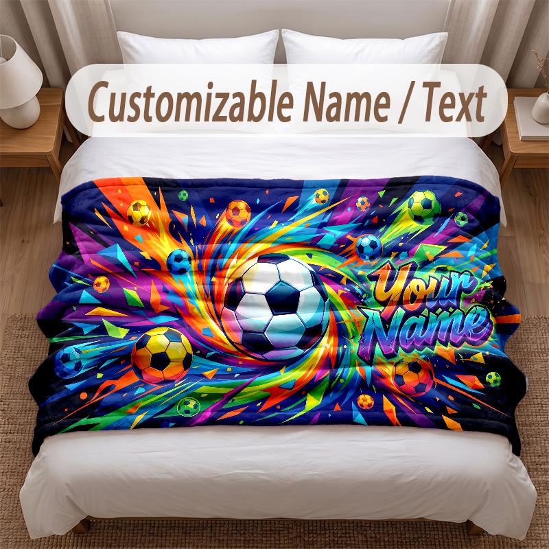 Fußball-Thema Weiche Decke Personalisierter Benutzerdefinierter Name Textdruck Warme Decke Zuhause Sofa Schlafzimmer Dekoration