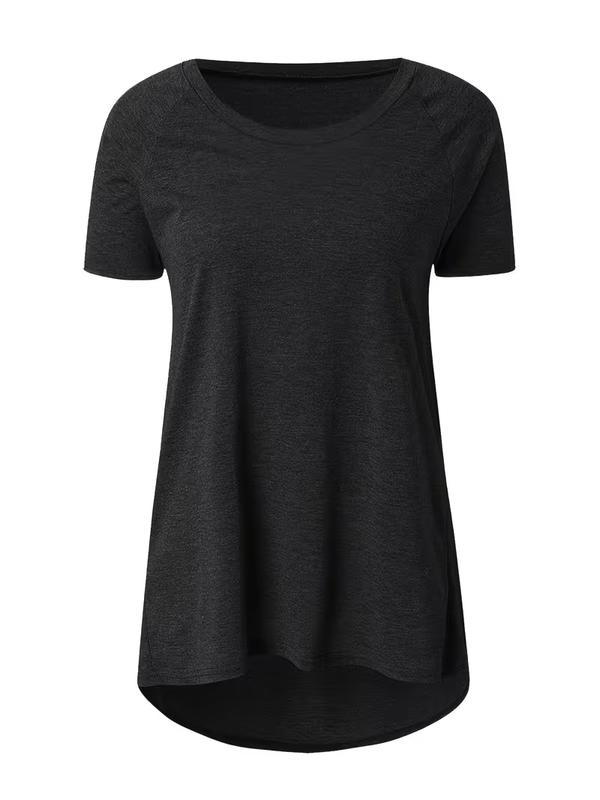 Women's Solid Color V-Neck Short Sleeve Longline T-Shirt Casual Loose Fit Summer Basic Tee Top Plus Size S-5XL