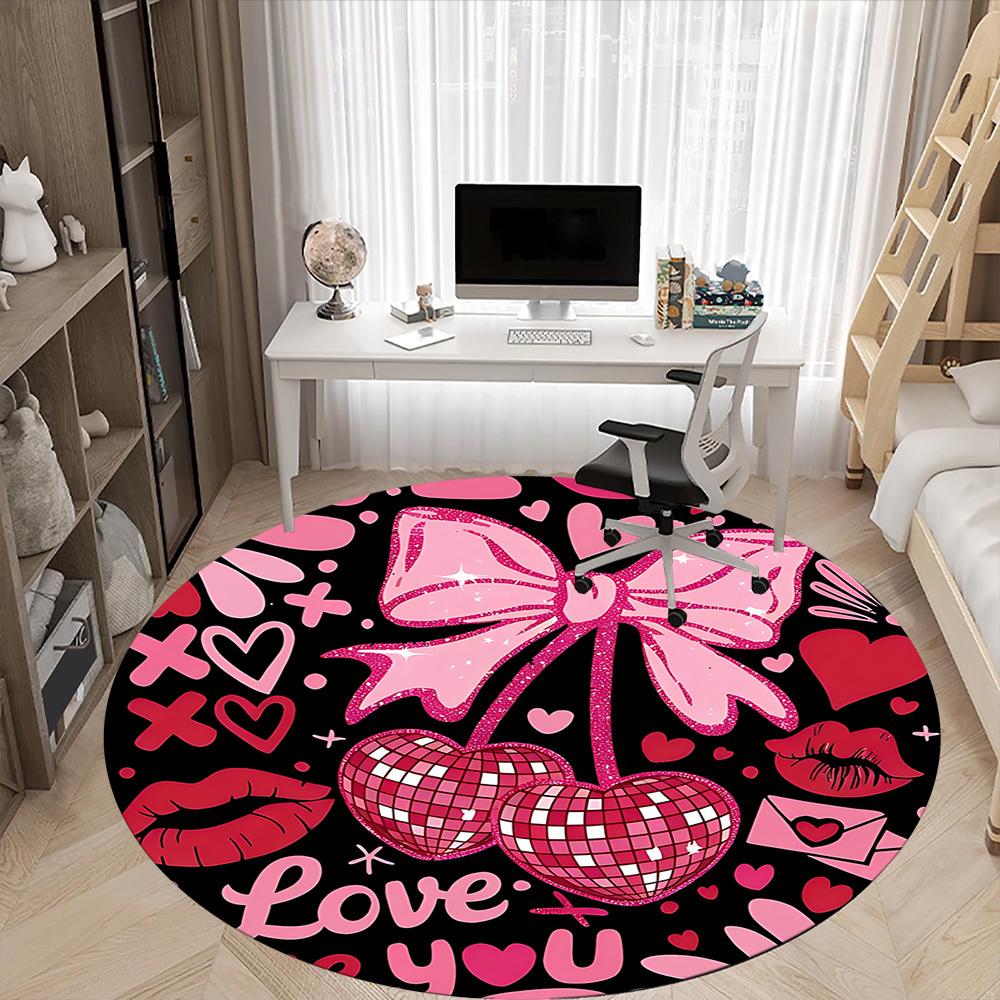 1pc Cherish Love Office Round Rug, Non-slip, Soft and Durable Office Rug for Interior Decoration, Perfect for Office,Decoration Yy260204062