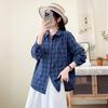 Japanese retro literary and artistic style double-layer cotton yarn plaid shirt spring and autumn new pure cotton loose and versatile long-sleeved 