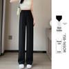 Women's 2025 Black Ice Silk Suit Pants: Spring/Summer Straight-Leg, Petite/Wide-Leg Casual Style