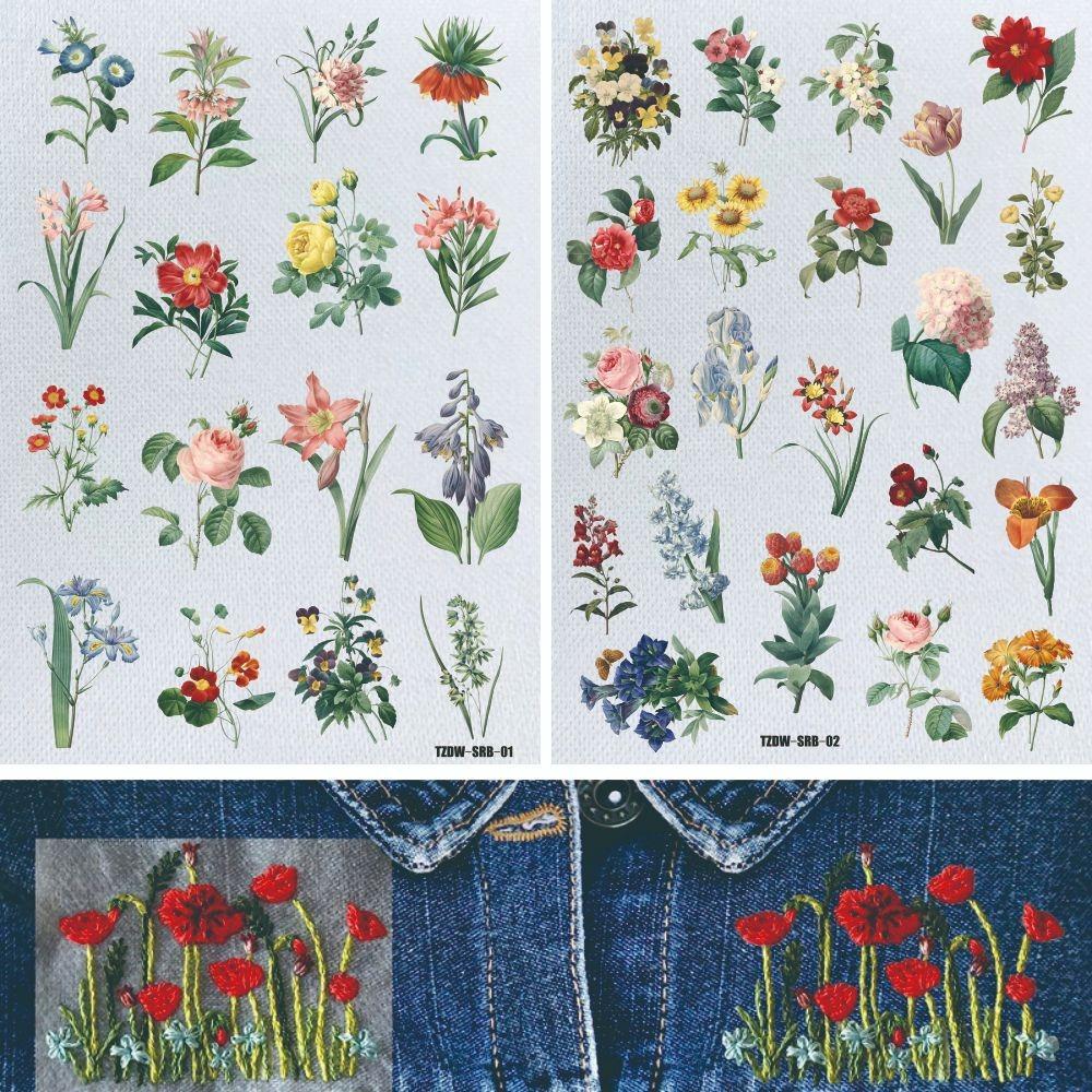 2Sheets Flowers and Leaf Designs Stitching Embroidery Paper DIY Handmade Embroidery Hand Sewing Stabilizers Sewing Supplies