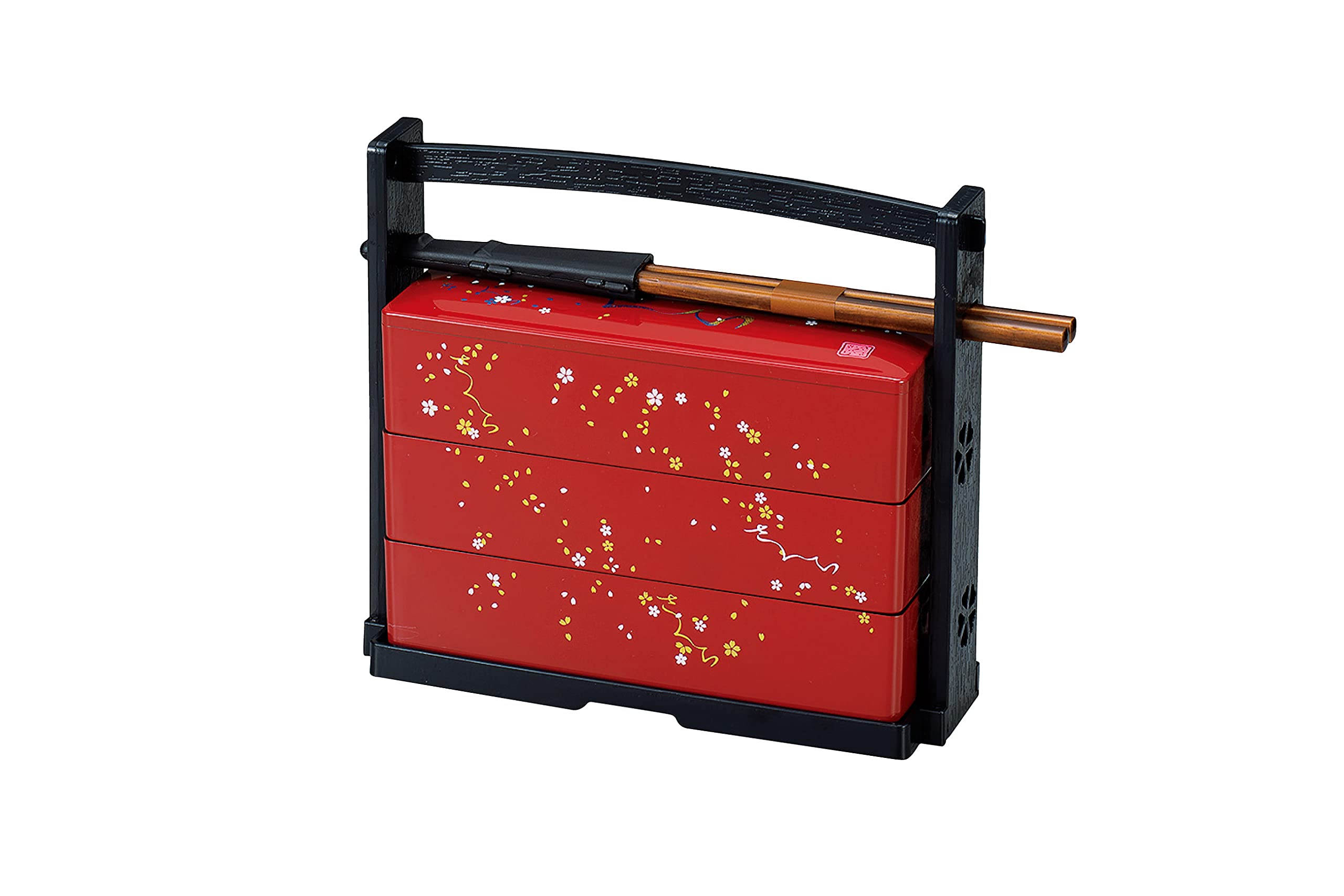 

Tatsumiya Outdoor Tea Ceremony Lunch Box with Sakura 303032 (600ml) Handle, Pattern, красный