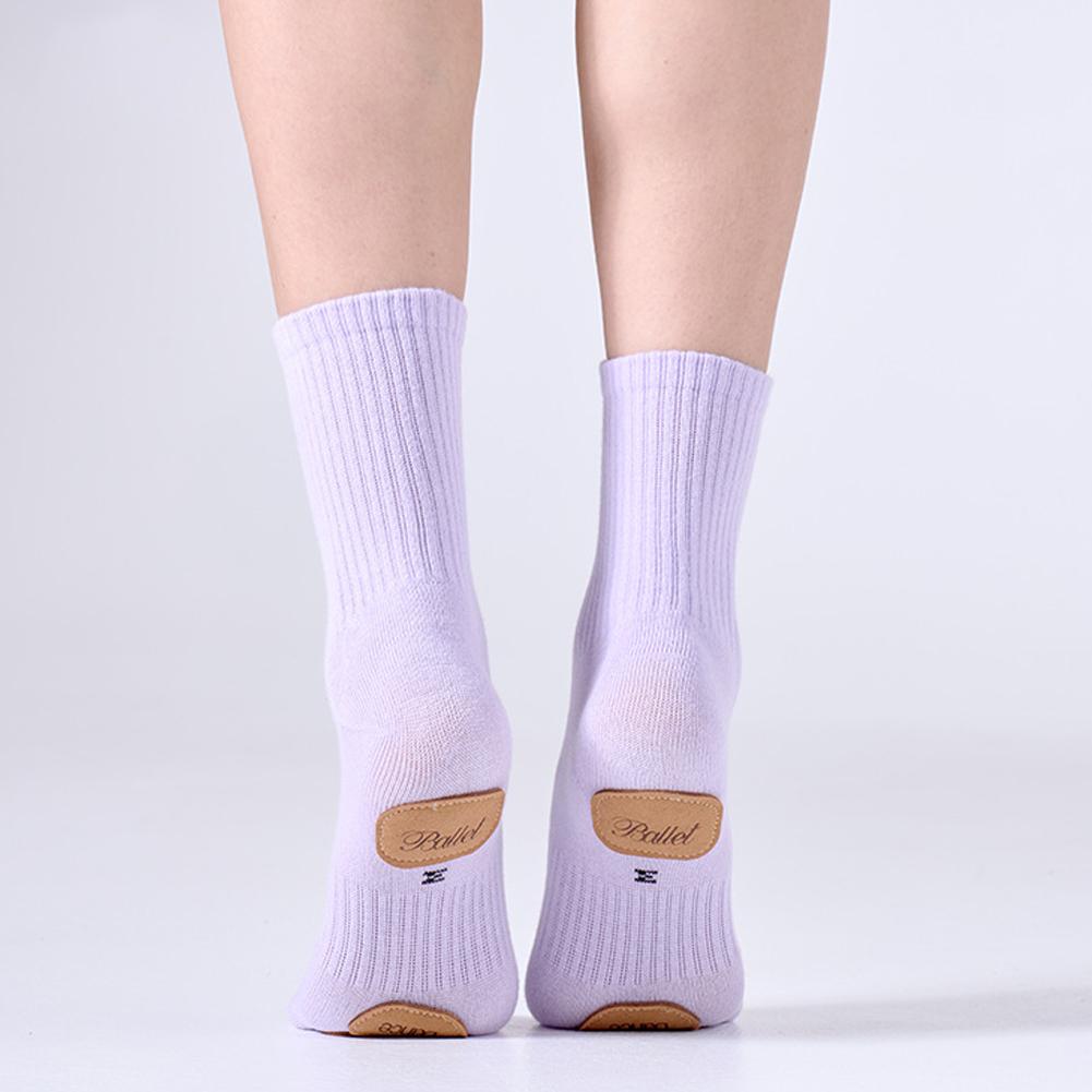 1 Pair Mid-Tube Dance Socks With Anti-Slip Wear-Resistant Sole Leather Sports Yoga Multi-Color Cotton Socks