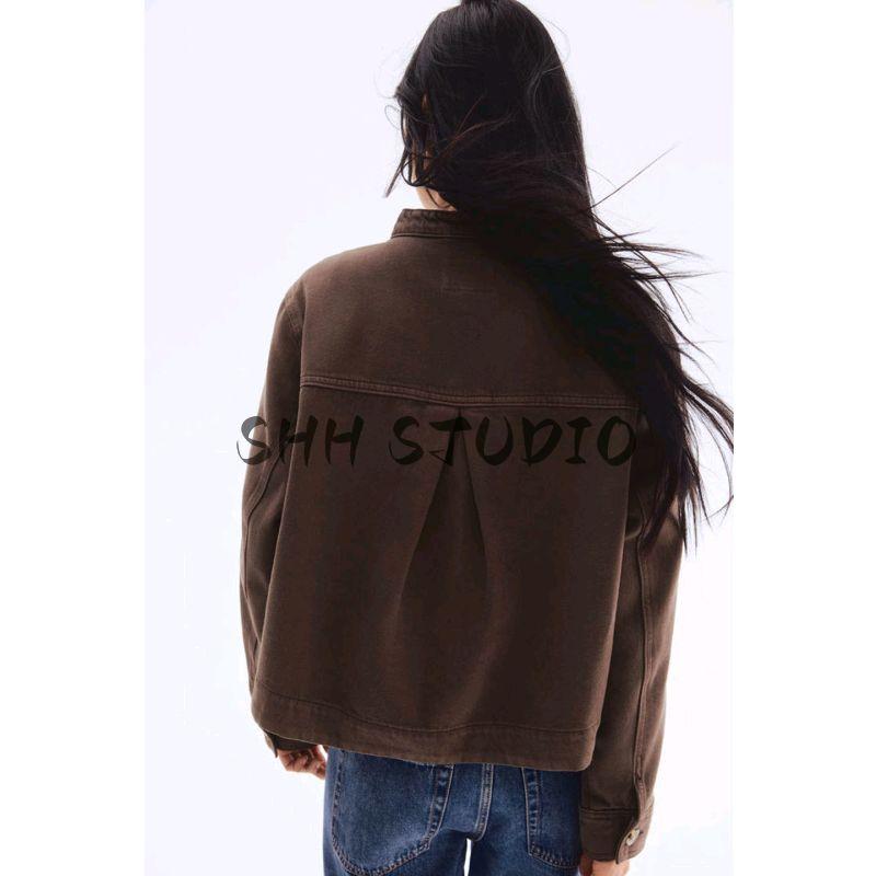 New Fall Women's Clothing French Style Stand Collar Profile Diagonal Cloth Button Cardigan Short Coat 1282397