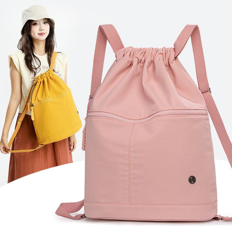 Lightweight Drawstring Pocket Solid Color Sports Backpack Women's Large Capacity Fitness Drawstring Backpack