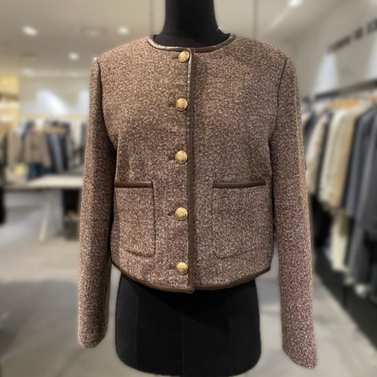 VOV Synthetic Leather Herringbone Trim Jacket
