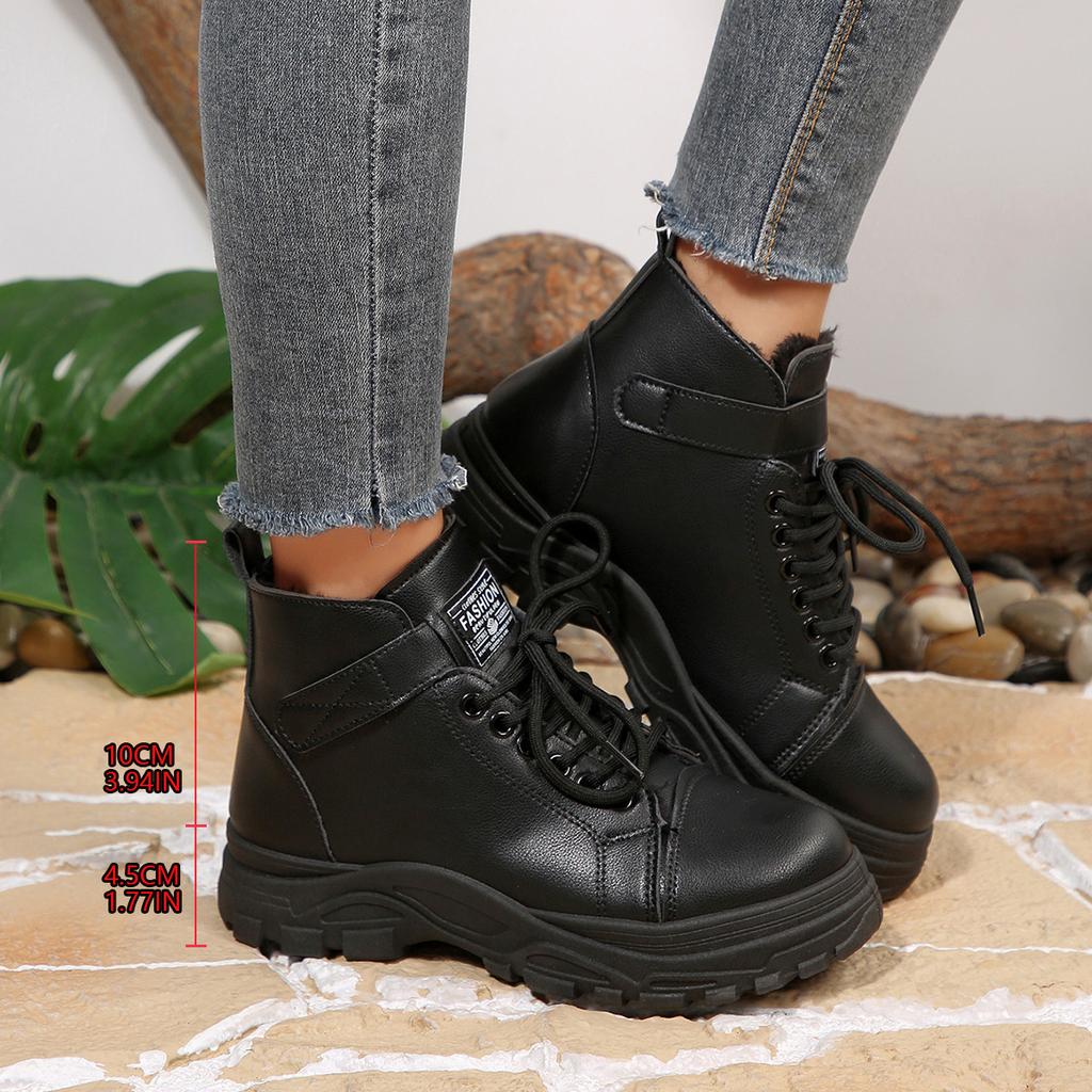 Women's Large Size Soft Sole Heightening Winter Warm Fur One Anti-slip Snow Boots Padded Lined Ankle Boots Outdoor Sports Cotton Boots Martin Boots
