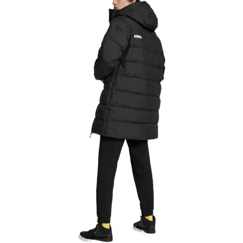 Puma Solid Color Logo Print Zip-Up Hooded Down Jacket Men Outerwear Black 672437-01